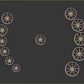 Gold Circular Decorative Components Arranged In Curved And Vertical Patterns With Reflective Surfaces